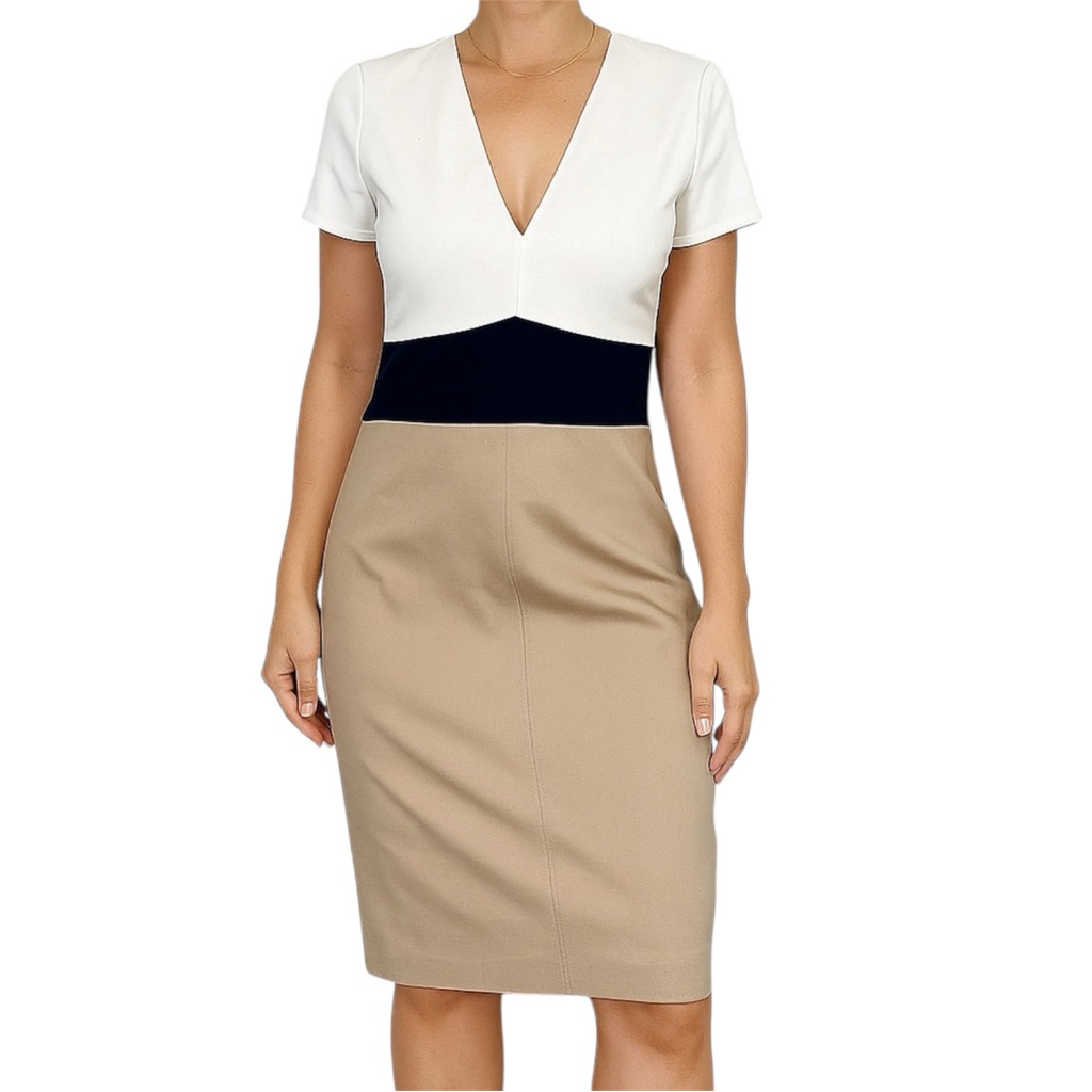 Dvf Diane Von Furstenberg Colorblock Stretch Cotton Blend Sheath Pencil - Us 6